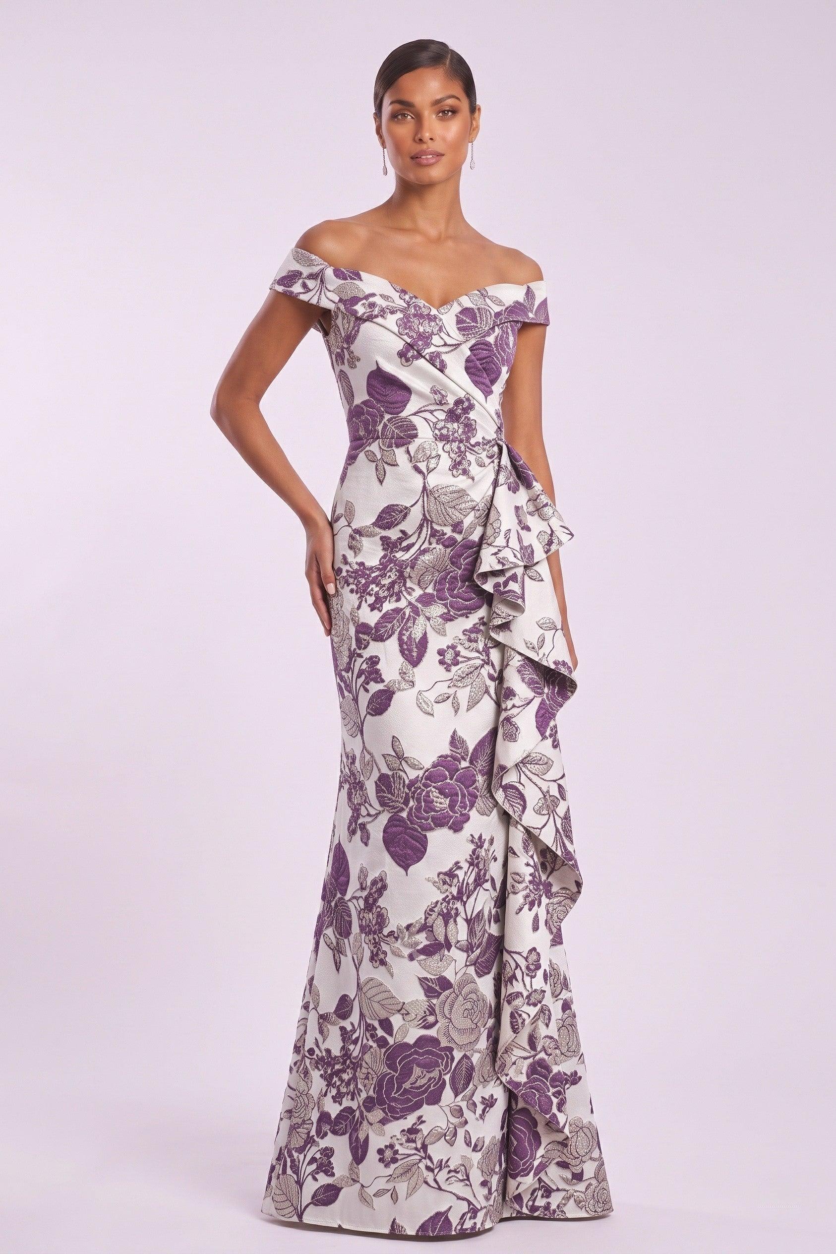 Sheath-Column Floor Length Jacquard Mother of the Bride Dress CM0484 - Purple - COCOMELODY